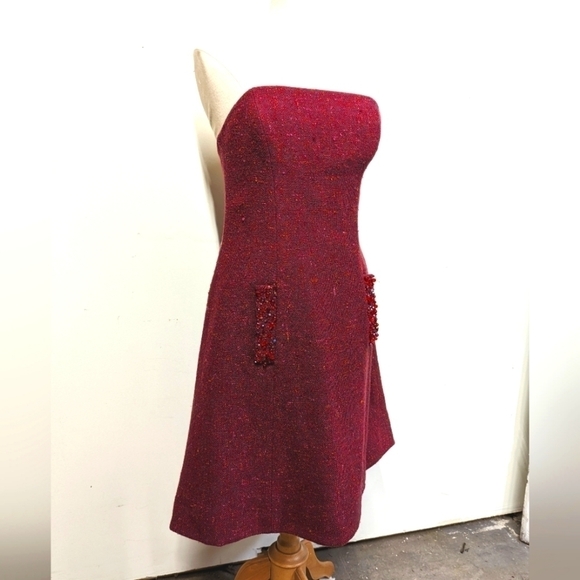 VINTAGE James Purcell Fuchsia Boucle Tweed Strapless Dress 10 Party Cocktail - Picture 6 of 15